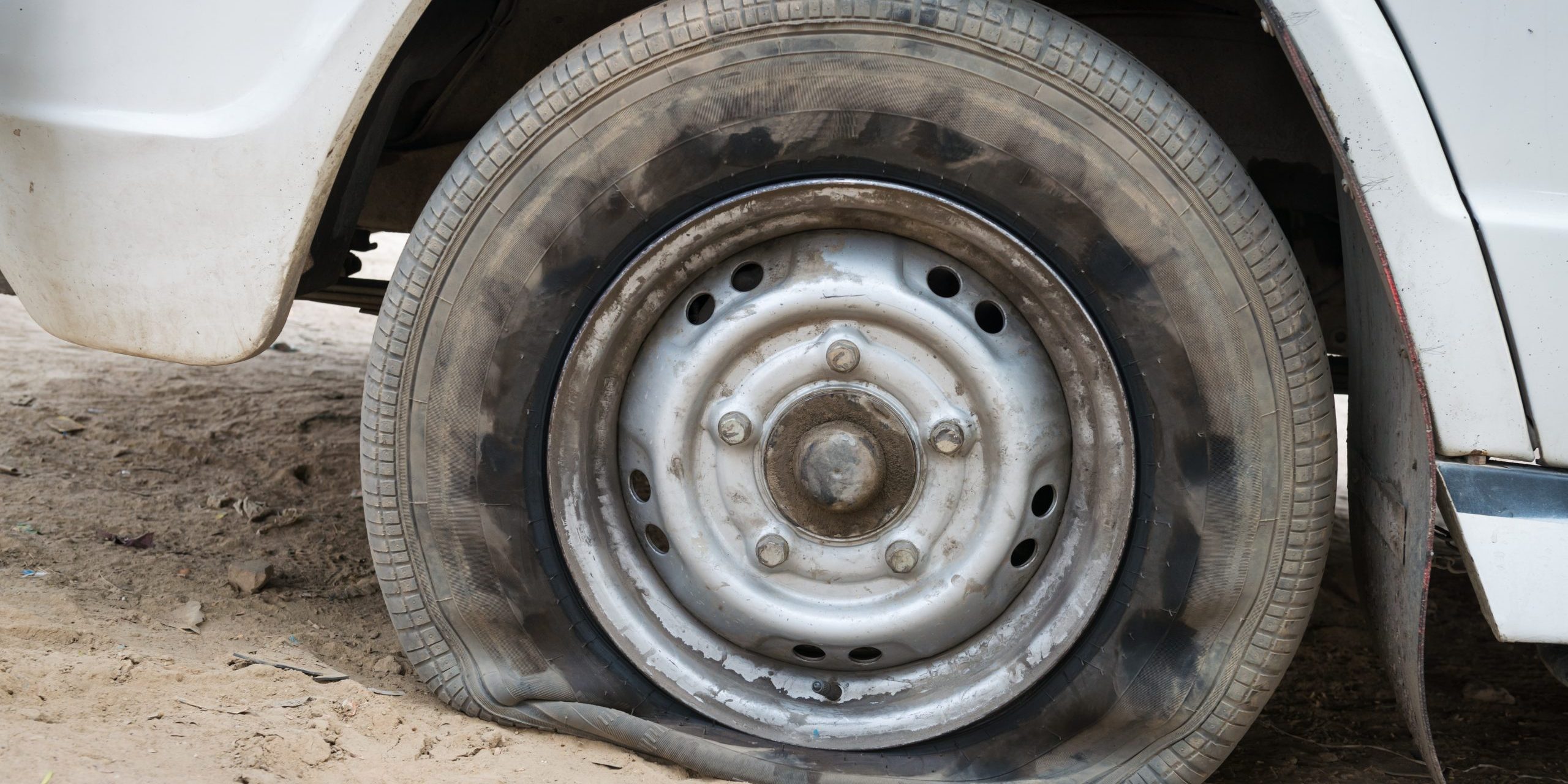 Deflated Damaged Tyre